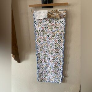 Shabby Chic Reversible Table Runner Floral Rabbit Blue Checked print - BNWT